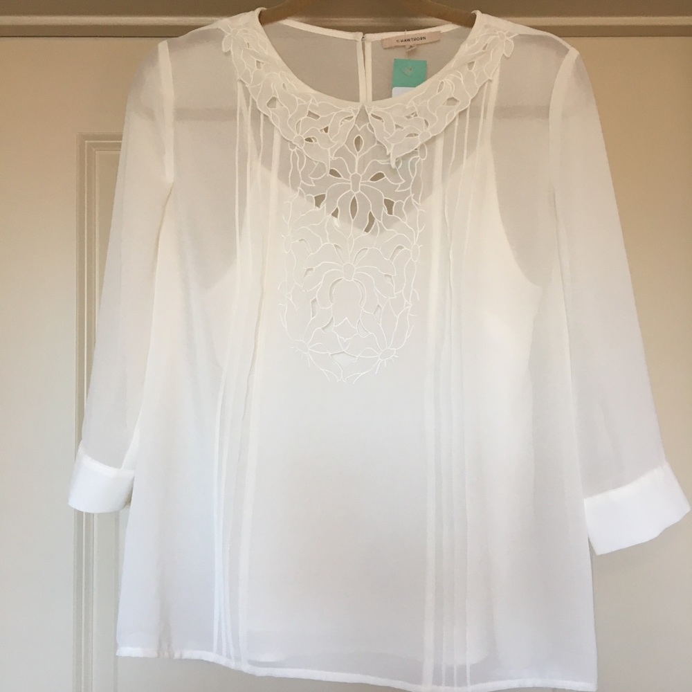 NWT 41 Hawthorne White Riservato Collared Blouse